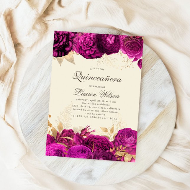 Invitación Color de agua Roses rosados Quinceanera Código QR (Subido por el creador)