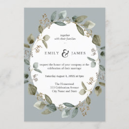 Invitación Color de agua verde azul Greeney deja Boda