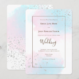 Invitación Color de agua Verde azulada rosa Boda de confetti