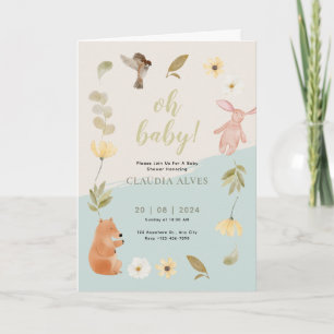 Invitación Color de agua verde crema Baby Shower honrado dobl