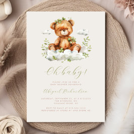 Invitación Color de agua verde Eucalyptus Teddy Bear Baby Sho