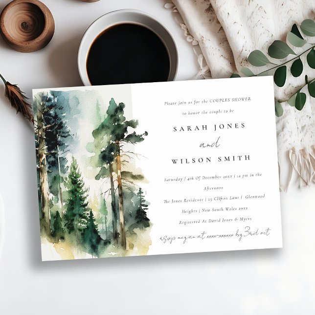 Invitación Color de agua verde Madera Bosque de bosques Ducha (Subido por el creador)