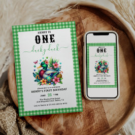 Invitación color de agua verde Un niño de pato afortunado pri