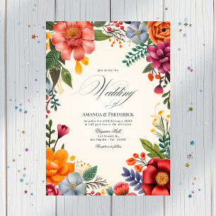Invitación Color de agua vibrante Fiesta floral Boda Código Q