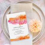 Invitación Color de color rosa Naranja color de agua salpicad<br><div class="desc">Personalizar de esta invitación a la fiesta de cumpleaños 21ª,  de colores vivos y modernos,  con una imagen original de color acuático de salpicadura de color naranja y rosa que se mezcla en un fondo blanco. Diseño fresco y divertido,  caprichoso.</div>