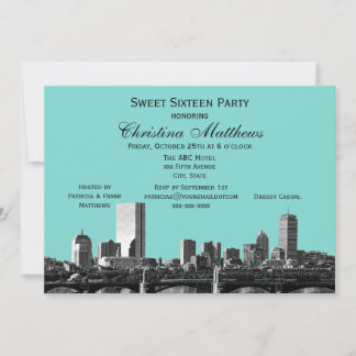 Invitación Color de fondo de bricolaje Boston Skyline #2BW Fi