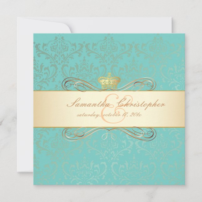 Invitación Color de fondo PixDezines Rossi Damask/DIY, aqua (Anverso)