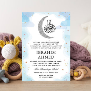 Invitación Color de la luna plateado azul Aqiqa Aqeeqa