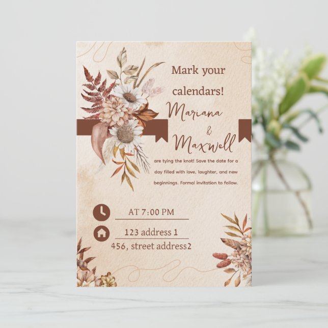 Invitación Color de la maroon floral (Anverso de pie)