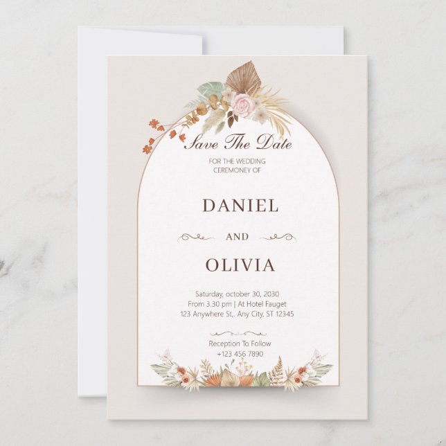 Invitación Color De Las Flores Marrón Y Crema (Anverso)