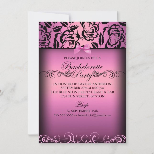 Invitación color de rosa elegante rosada del (Anverso)