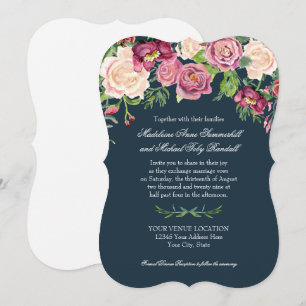 Invitación Color de rosa floral de Borgoña de la marina de