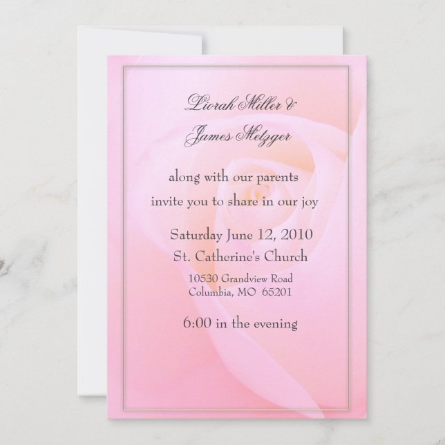 Invitación color de rosa rosada de la boda (Anverso)
