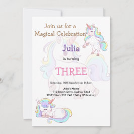 Invitación Color del arcoiris Niña Unicornio cumpleaños