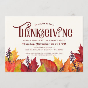 Invitación Color del otoño Fiesta de la cena de Acción de G