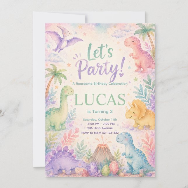 Invitación Color Dinosaur Birthday Invitation Editable (Anverso)