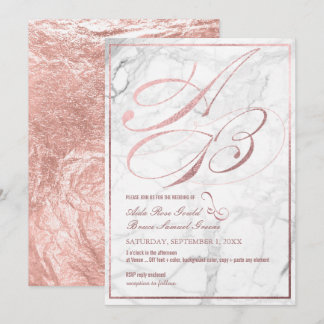 Invitación Color DIY, Monogramas, Faux Rosa Gold Fancy Script