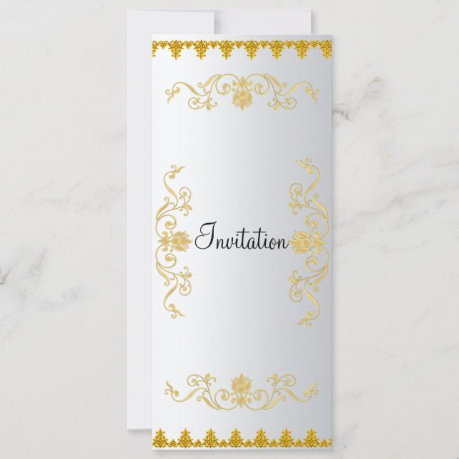 Invitación color dorado blanco elegante (Anverso)