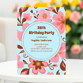 Invitación Color Floral Rosa - Flores Pastel Vibes-Retro