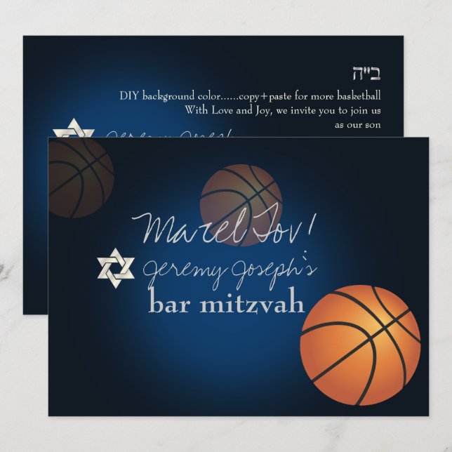 Invitación COLOR MITZVAH/DIY BAR DE BALONCESTO ✡ PixDezines (Anverso / Reverso)