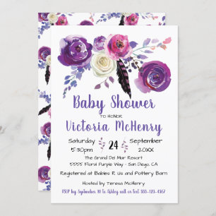 Invitación Color morado Floral Boho BabyShower