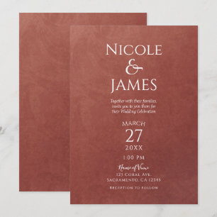 Invitación Color Naranja Óxido de Coral Minimalista Elegante 