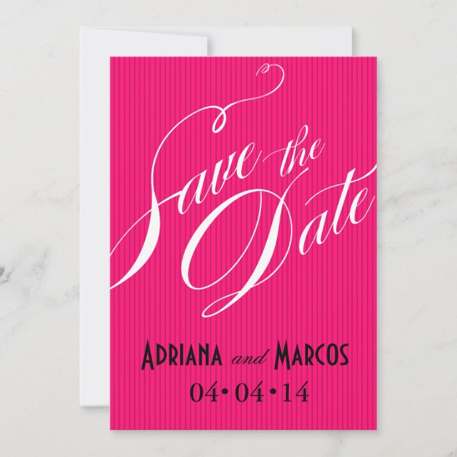 Invitación Color Pop Pinstripe Signature Save Date fucsia (Anverso)