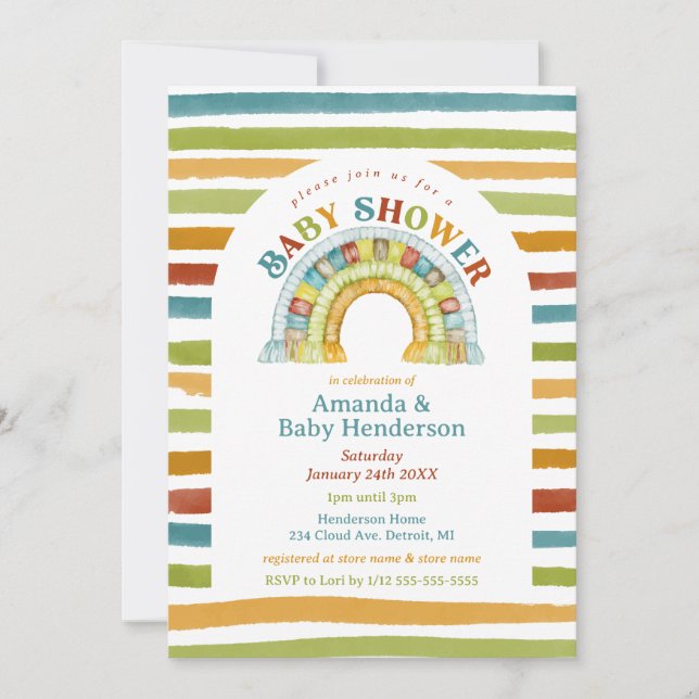 Invitación Color principal Boho Rainbow Baby Shower (Anverso)