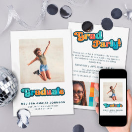 Invitación Color retro groovic 3 foto Fiesta Grad informal