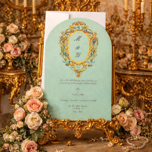 Invitación Color Rococó Cresta Monograma Foto Boda
