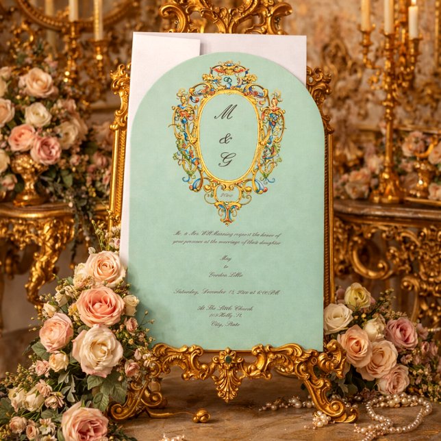 Invitación Color Rococó Cresta Monograma Foto Boda (Subido por el creador)