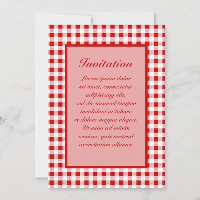 Invitación Color rojo gingham + Personalizado (Anverso)