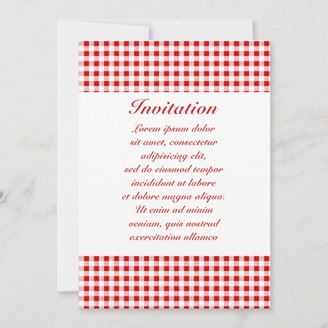 Invitación Color rojo gingham + Personalizado (Anverso)