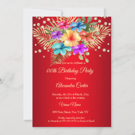 Invitación Color Rojo Mezclado Amarillo palmas doradas floral