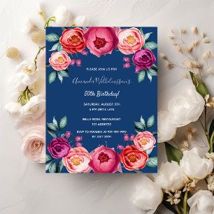 Invitación color rosa azul floral oro rosa