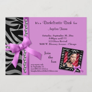 Invitación Color Rosa Caliente Con Perlas Plateadas Y Tiras D