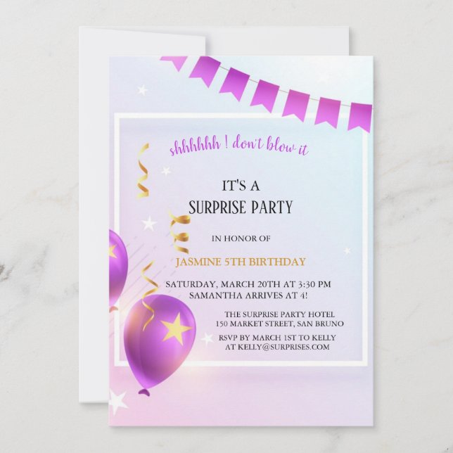 Invitación color rosa y azul y púrpura pastel cumpleaños (Anverso)