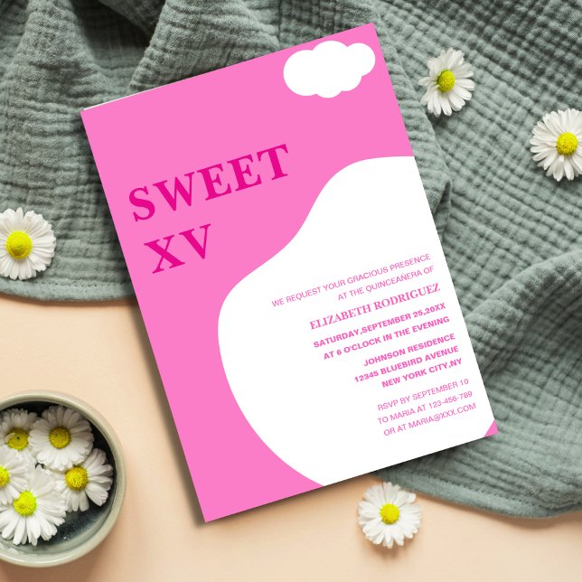 Invitación color rosa y blanco vibrante quinceañera única (Subido por el creador)