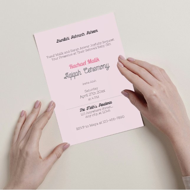Invitación Color sólido rosa, Baby Girl Aqiqah Baby Shower (Subido por el creador)