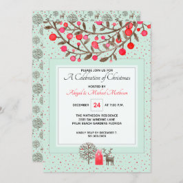 Invitación Color verde o Personalizado lindo #Reindeer y Berr