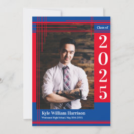 Invitación Coloración roja azul de color de graduación foto c