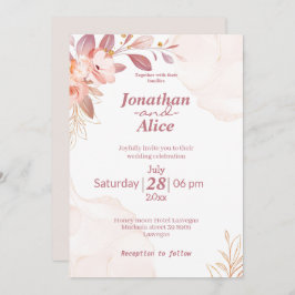 Invitación Colorante de agua adorable floral rosa boda blanco