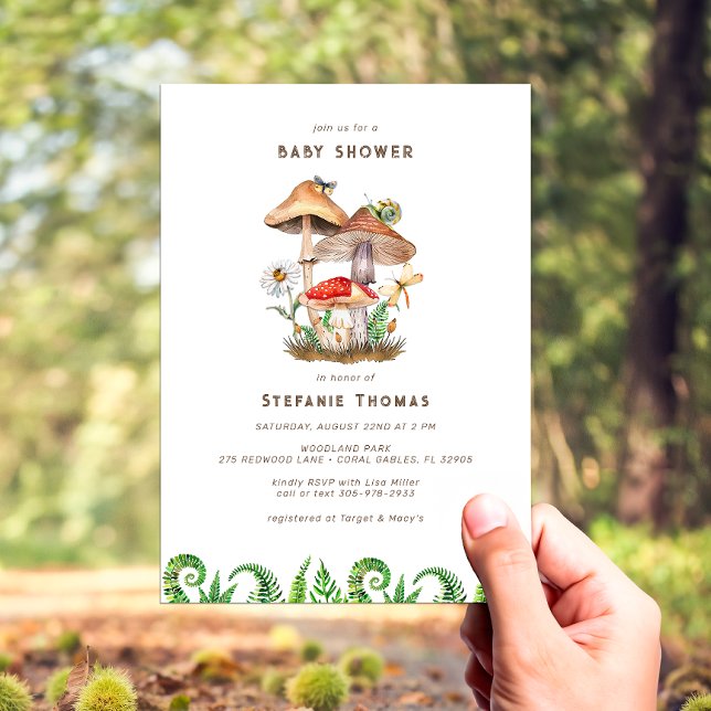 Invitación Colorante de agua encantada hongo Baby Shower Invi (Mushroom & Insects Woodland Baby Shower Invite)