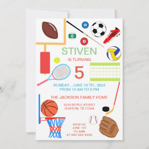 Invitación Colorante de cumpleaños deportivo