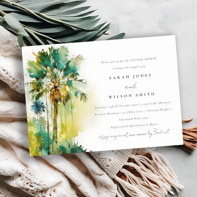 Invitación Colorante tropical verde Palm Tree Couples Ducha (Subido por el creador)