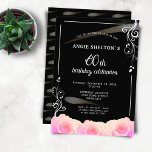 Invitación Colores acuáticos de color rosa rosa floral franja<br><div class="desc">Colorante de color rosa rosa floral franjas 60 invitaciones de cumpleaños. ¡Celebra el cumpleaños número 60 de una mujer especial con una invitación vibrante! Este diseño de rosales rosas y rayas acuáticas crea un aspecto realmente impresionante. Invite a su invitado especial a que se una a usted para una noche...</div>