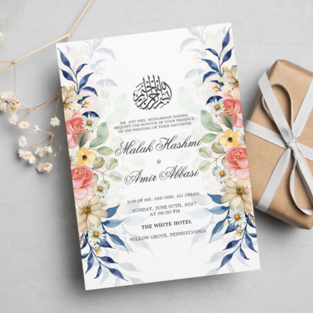 Invitación Colores acuáticos florales dejan Boda musulmana (Subido por el creador)