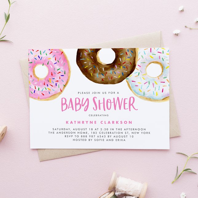Invitación Colores acuáticos rosas y chocolate donan Baby Sho (Subido por el creador)