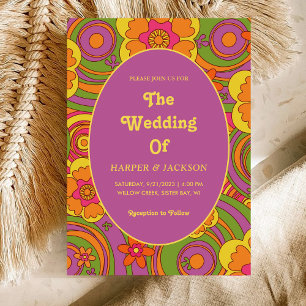 Invitación Colores audaces únicos retro hippie veraniego de f