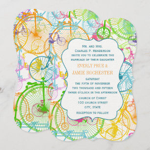 Invitación Colores brillantes Boda de bicicleta de época esti